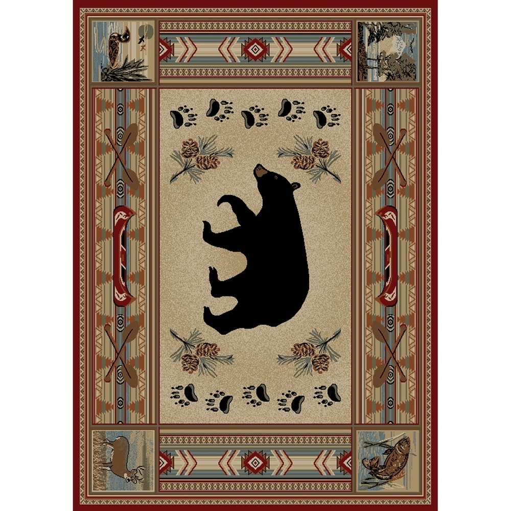 Details about  / Northwoods Woodland Lodge Cabin Bear Accent Rug Pine Evergreen Forest Rug