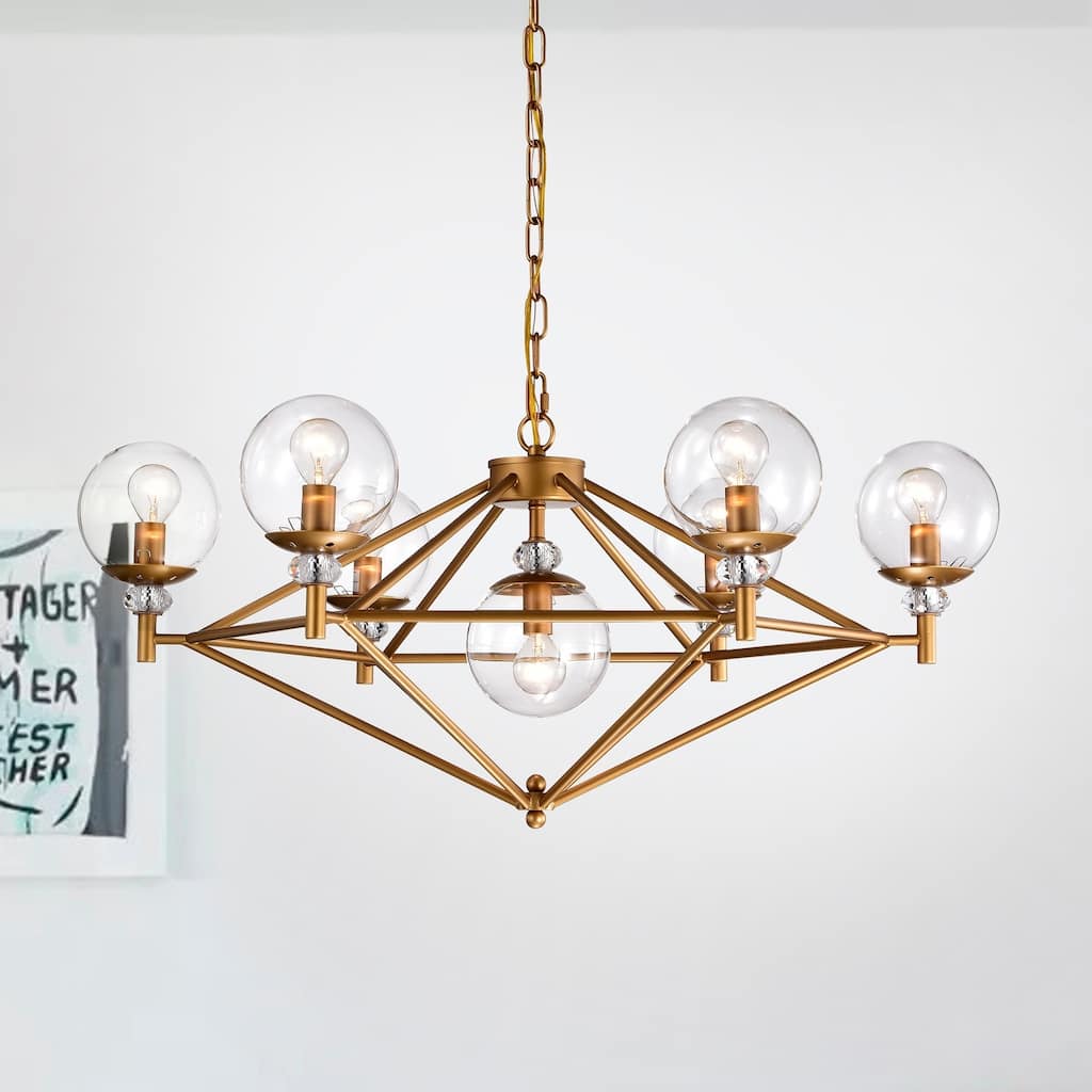 Paulita Matte Gold Clear Glass Shade Pendant 7 Light