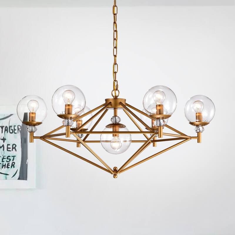 Paulita Matte Gold Clear Glass Shade Pendant 7 Light