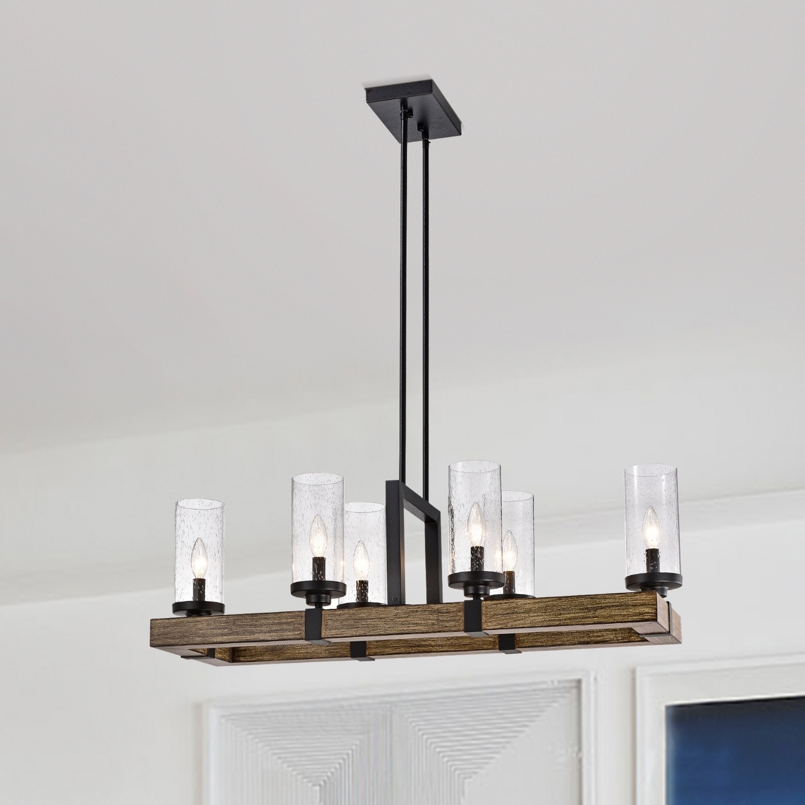 Warehouse of Tiffany Victorina Black 6 Light Bulb with Seeded Glass Shade Pendant Light