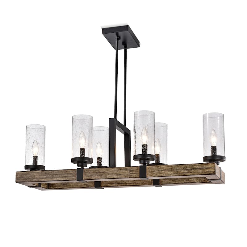 Victorina Black 6 Light Bulb with Seeded Glass Shade Pendant Light