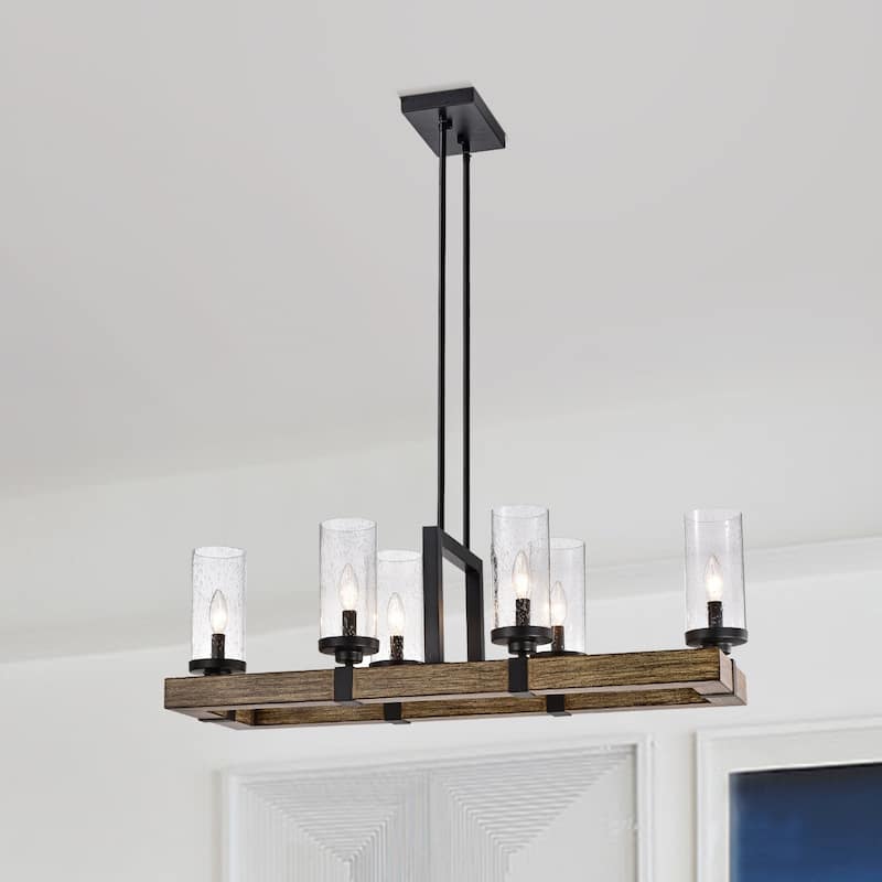 Victorina Black 6 Light Bulb with Seeded Glass Shade Pendant Light