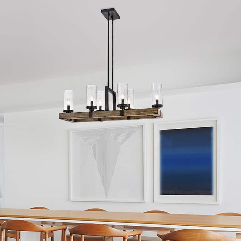 Victorina Black 6 Light Bulb with Seeded Glass Shade Pendant Light