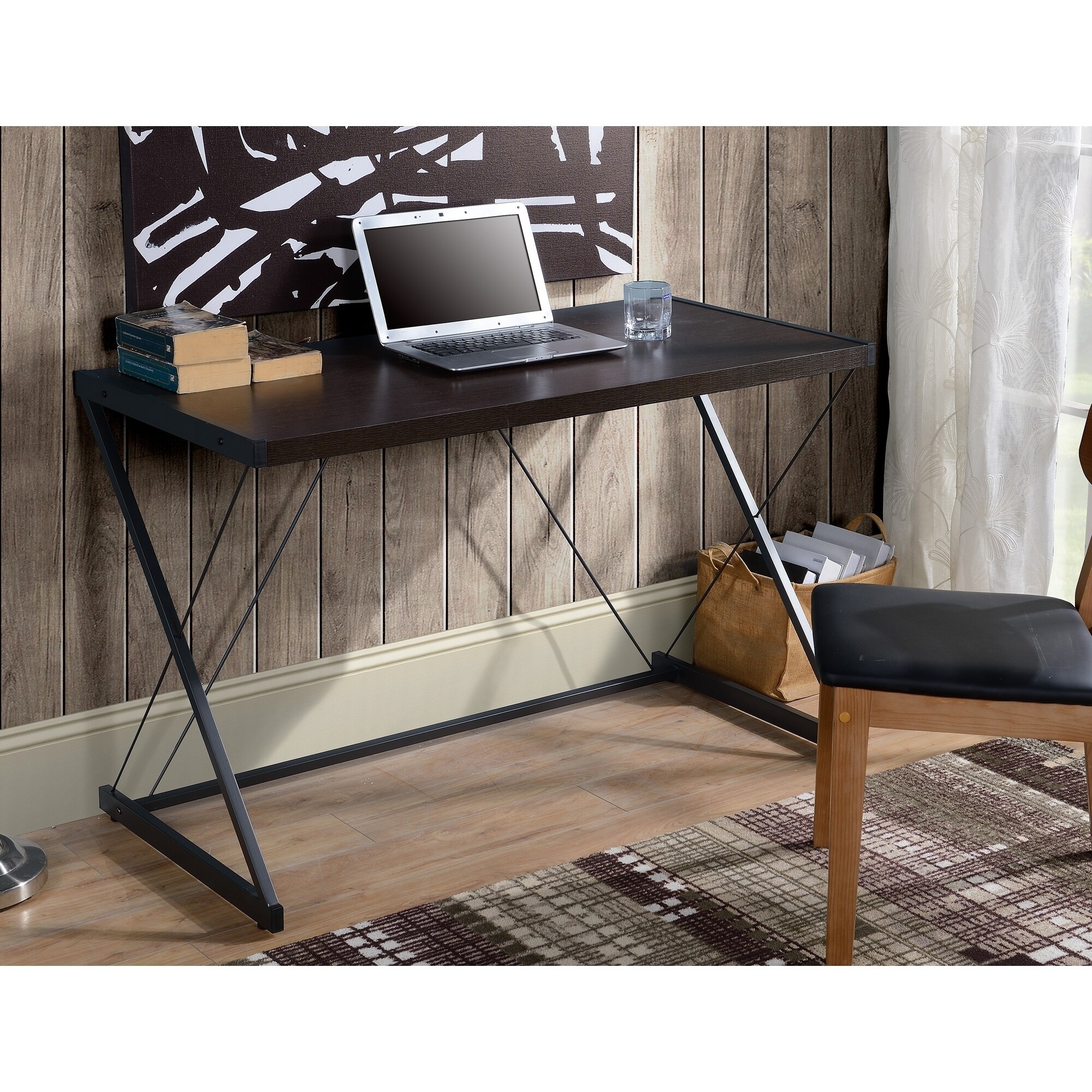 Shop Dark Oak Finish Computer Desk With Metal Base Overstock