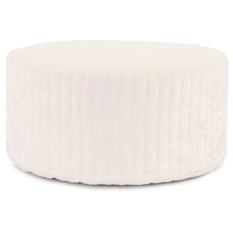 36" Universal Round Ottoman With Slipcover, Faux Mink