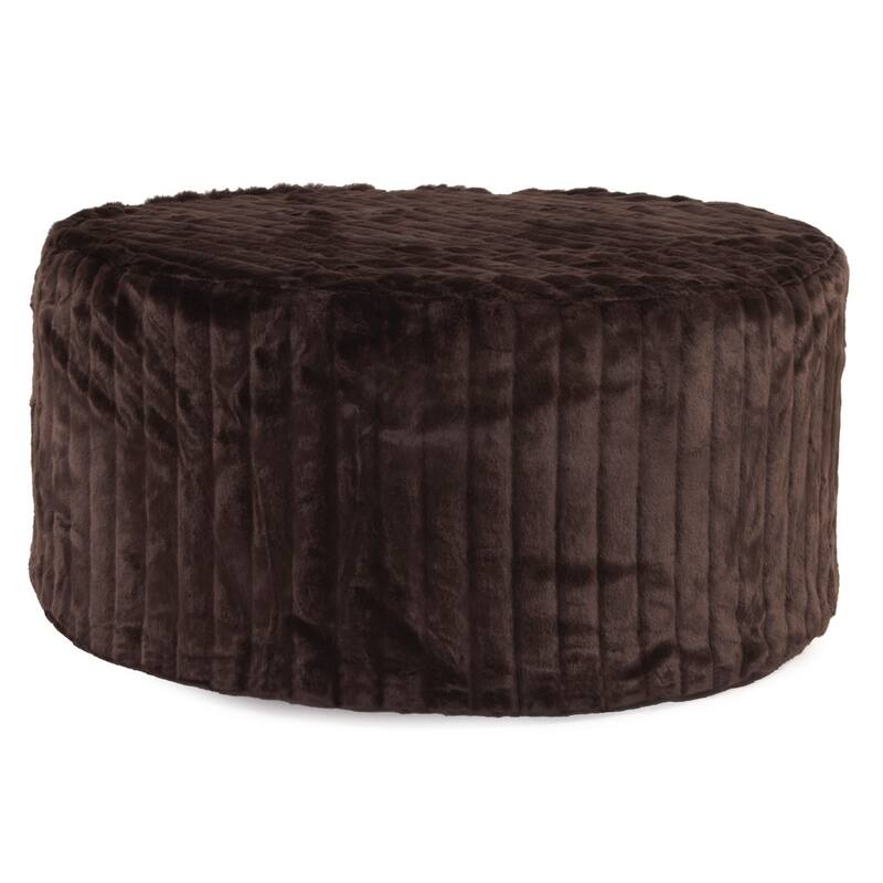 36" Universal Round Ottoman With Slipcover, Faux Mink