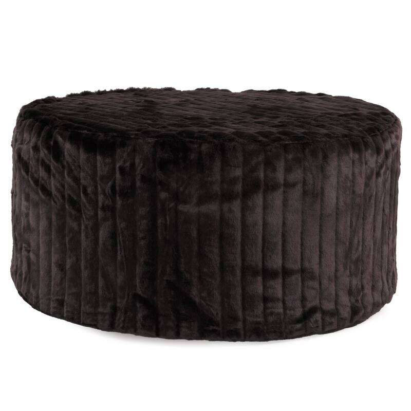 36" Universal Round Ottoman With Slipcover, Faux Mink - Black