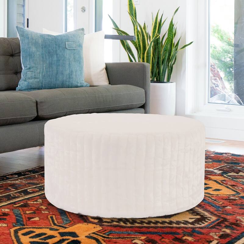 36" Universal Round Ottoman With Slipcover, Faux Mink