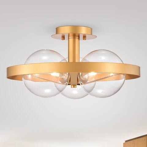 Lerryn Matte Gold 3 Light Bulb with Clear Glass Shade Ceiling Light