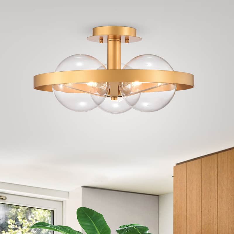 Lerryn Matte Gold 3 Light Bulb with Clear Glass Shade Ceiling Light