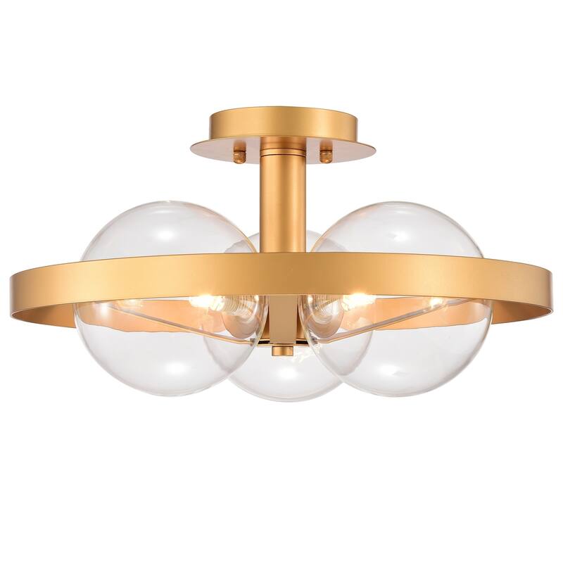 Lerryn Matte Gold 3 Light Bulb with Clear Glass Shade Ceiling Light