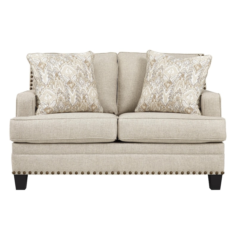 Nailhead Trim Fabric Upholstered Loveseat with Track Arms, Beige