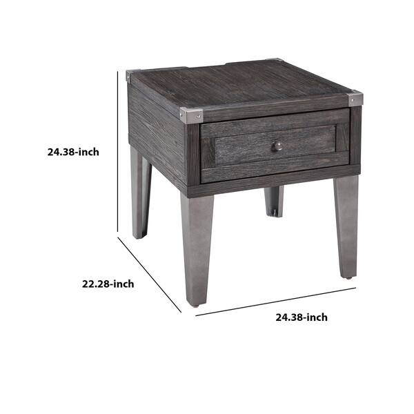 Rectangular Wooden End Table with 1 Drawer and Corner Metal Brackets ...