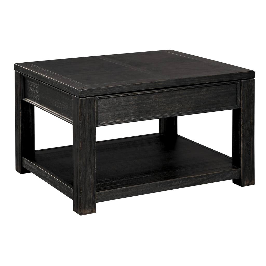 Wooden Lift Top Cocktail Table with Open Bottom Shelf, Weathered Black