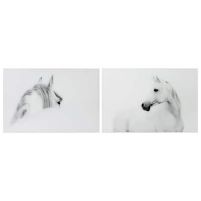 White Horse Wall Art Frameless Free Floating Tempered Glass Panel