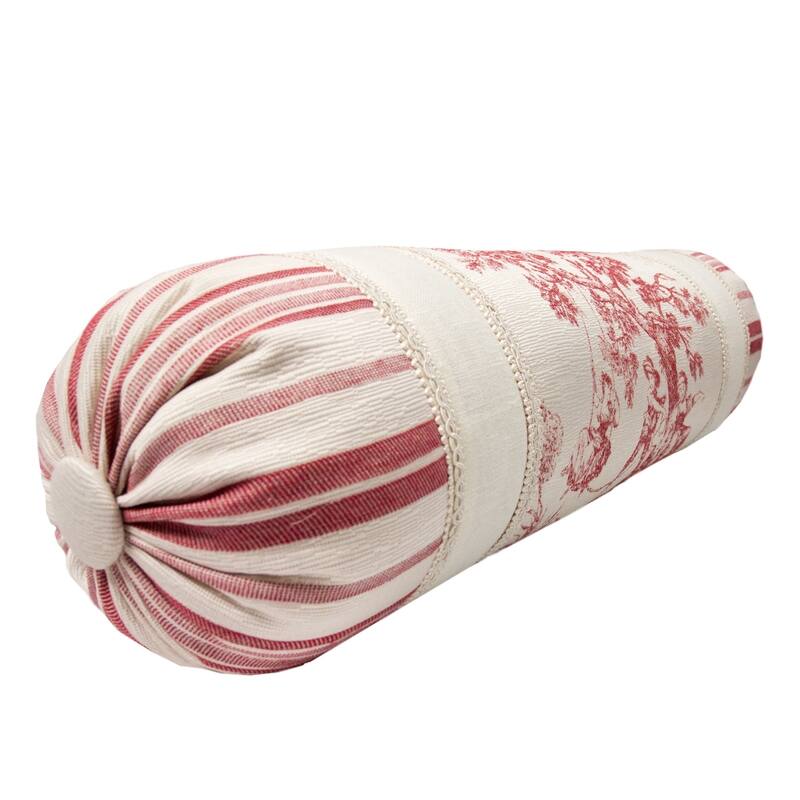 Olivia Quido Cosmopolitan Toile Red Neckroll Pillow