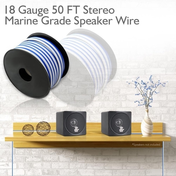 Pyle PLMRSW50 Speaker Wire Marine Grade 50ft 18 Gauge Blue//White BRAND NEW