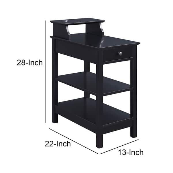 Wooden Frame Side Table with 3 Open Compartments and 1 Drawer, Black ...
