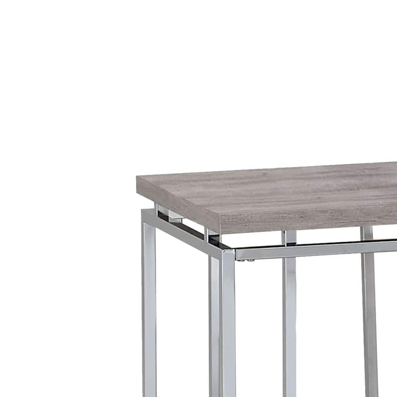 End Table with Rectangular Tabletop and Metal Legs, Silver and Brown