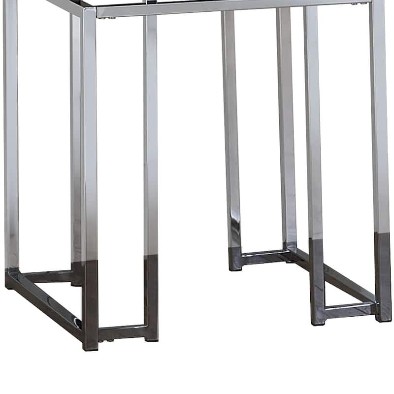 End Table with Rectangular Tabletop and Metal Legs, Silver and Brown