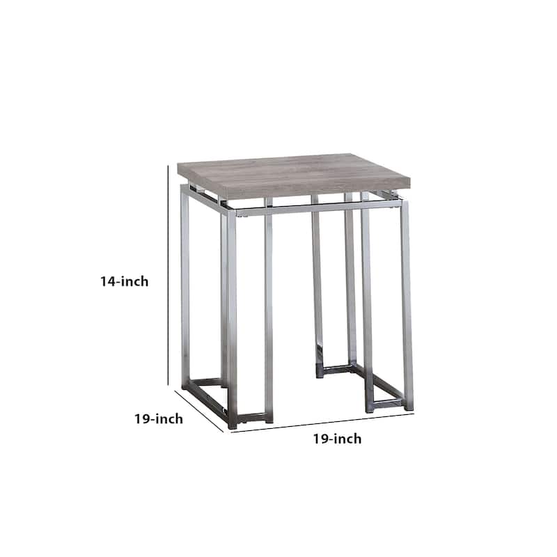 End Table with Rectangular Tabletop and Metal Legs, Silver and Brown