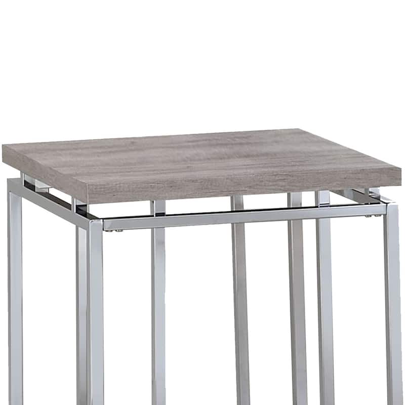 End Table with Rectangular Tabletop and Metal Legs, Silver and Brown