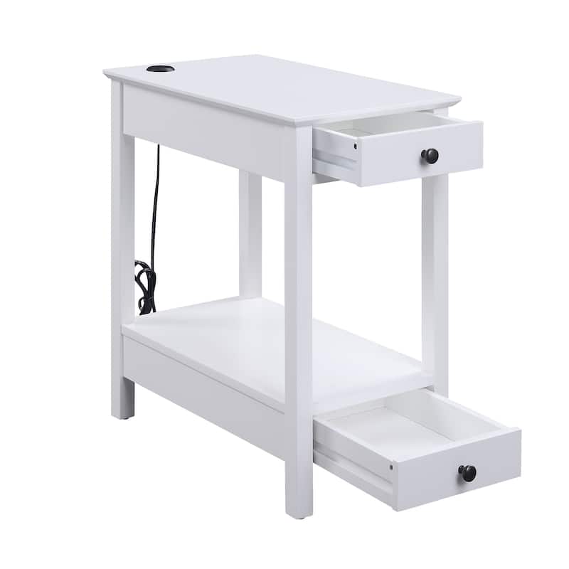 Wooden Frame Side Table with 2 Drawers and 1 Bottom Shelf, White