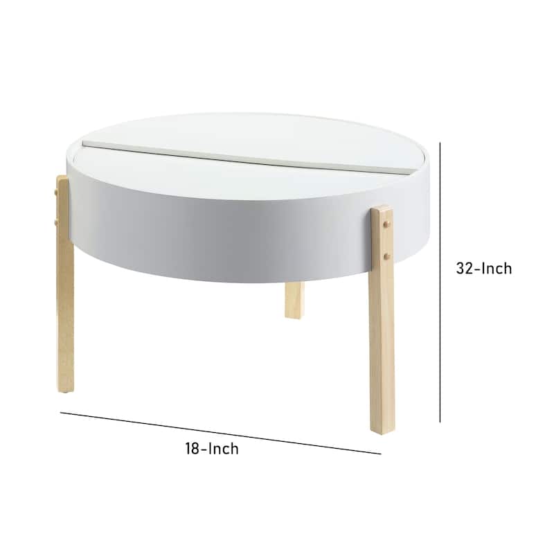 Round Wooden Coffee Table with Hidden Storage, White and Brown