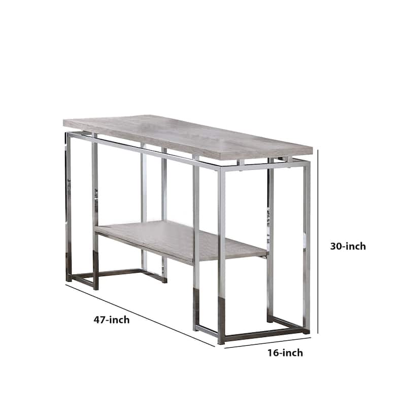 Sofa Table with Rectangular Tabletop and Open Bottom Shelf,Silver and Brown