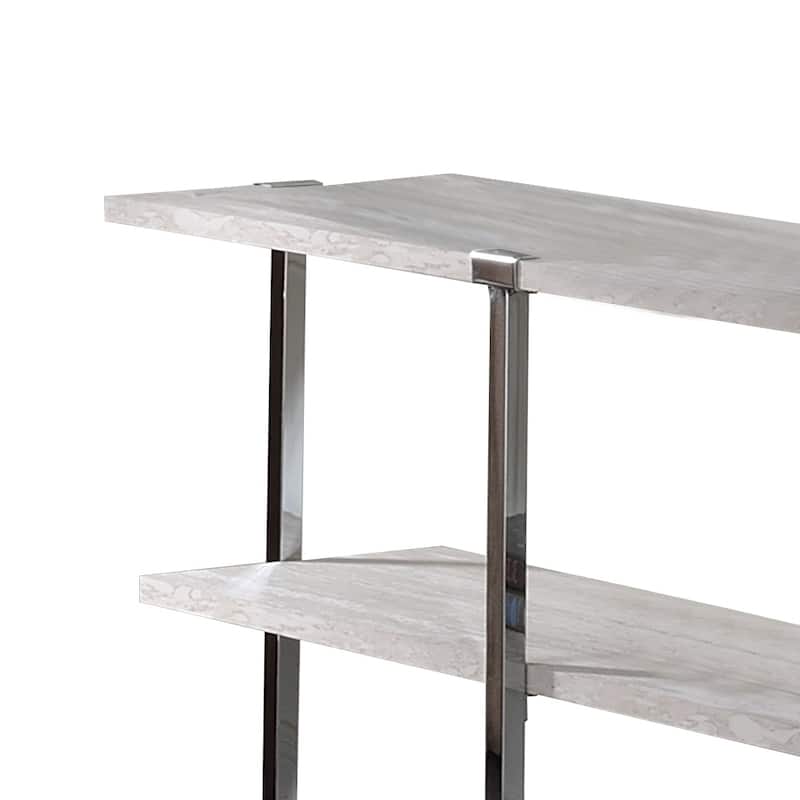 Sofa Table with X Shaped Metal Base and 2 Storage Shelves, Silver and Beige