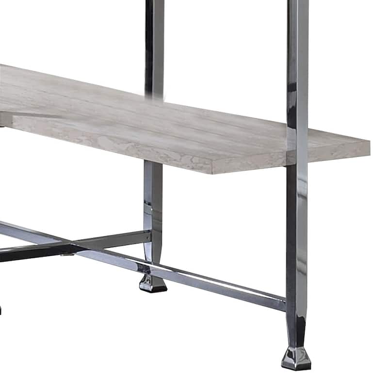 Sofa Table with X Shaped Metal Base and 2 Storage Shelves, Silver and Beige