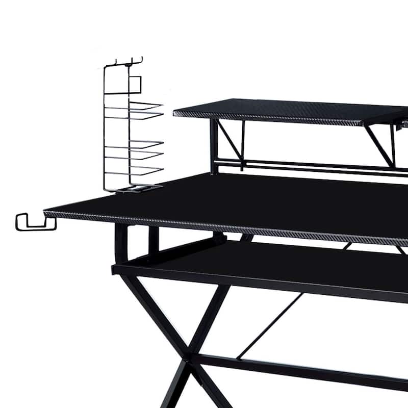 Tubular Metal Frame Computer Desk with 2 Shelves and Cup Holder, Black