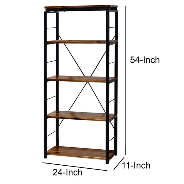 Industrial Bookshelf with 4 Shelves and Open Metal Frame, Brown and ...
