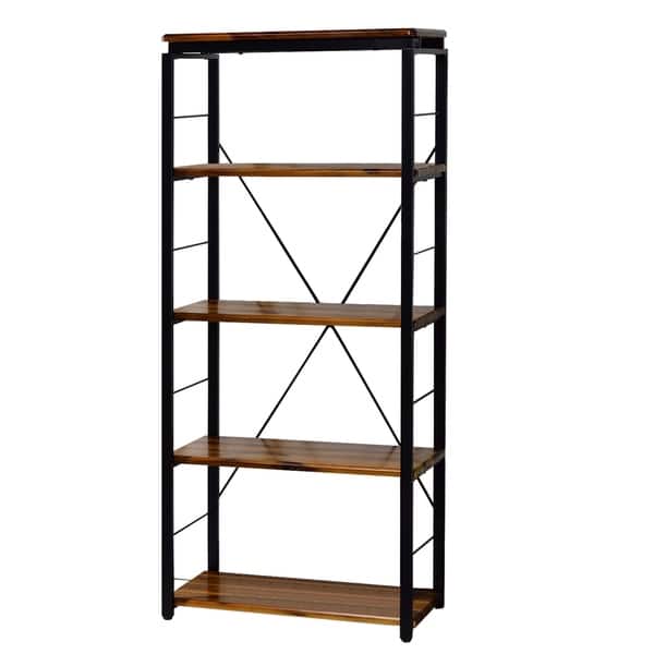 Industrial Bookshelf with 4 Shelves and Open Metal Frame, Brown and ...