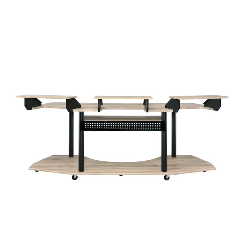 Wooden Computer Desk with Keyboard Tray and Open Bottom Shelf, Brown