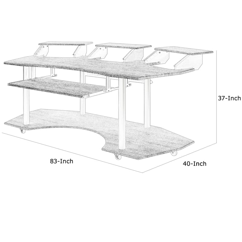 Wooden Computer Desk with Keyboard Tray and Open Bottom Shelf, Gray