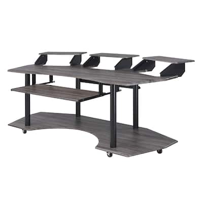 Wooden Computer Desk with Keyboard Tray and Open Bottom Shelf, Gray