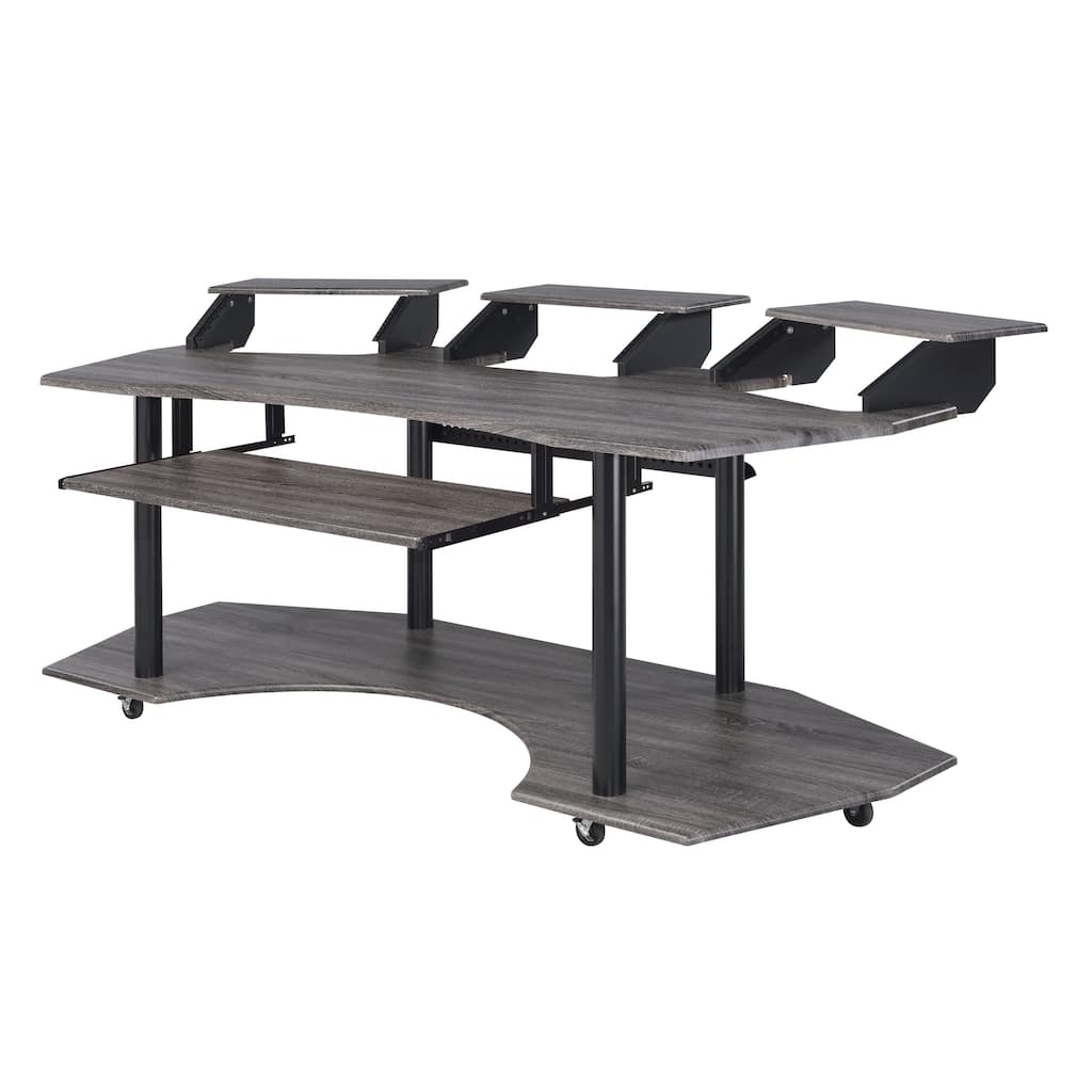 Wooden Computer Desk with Keyboard Tray and Open Bottom Shelf, Gray