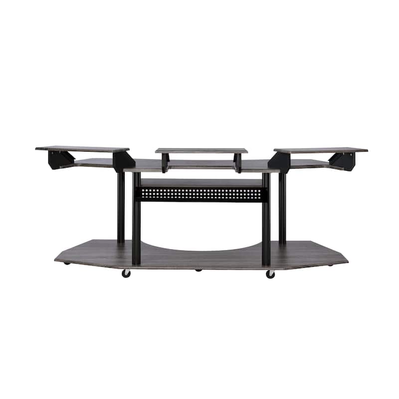 Wooden Computer Desk with Keyboard Tray and Open Bottom Shelf, Gray