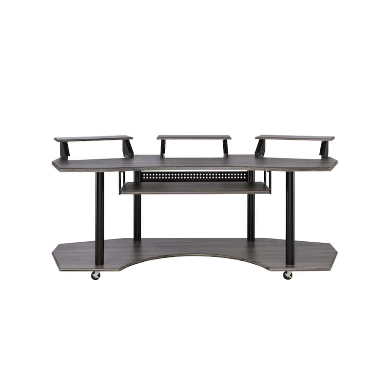 Wooden Computer Desk with Keyboard Tray and Open Bottom Shelf, Gray