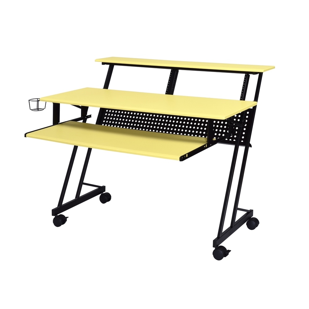 Overstock Rectangular Top Computer Desk with 1 Shelf and 1 Cupholder,Black and Yellow