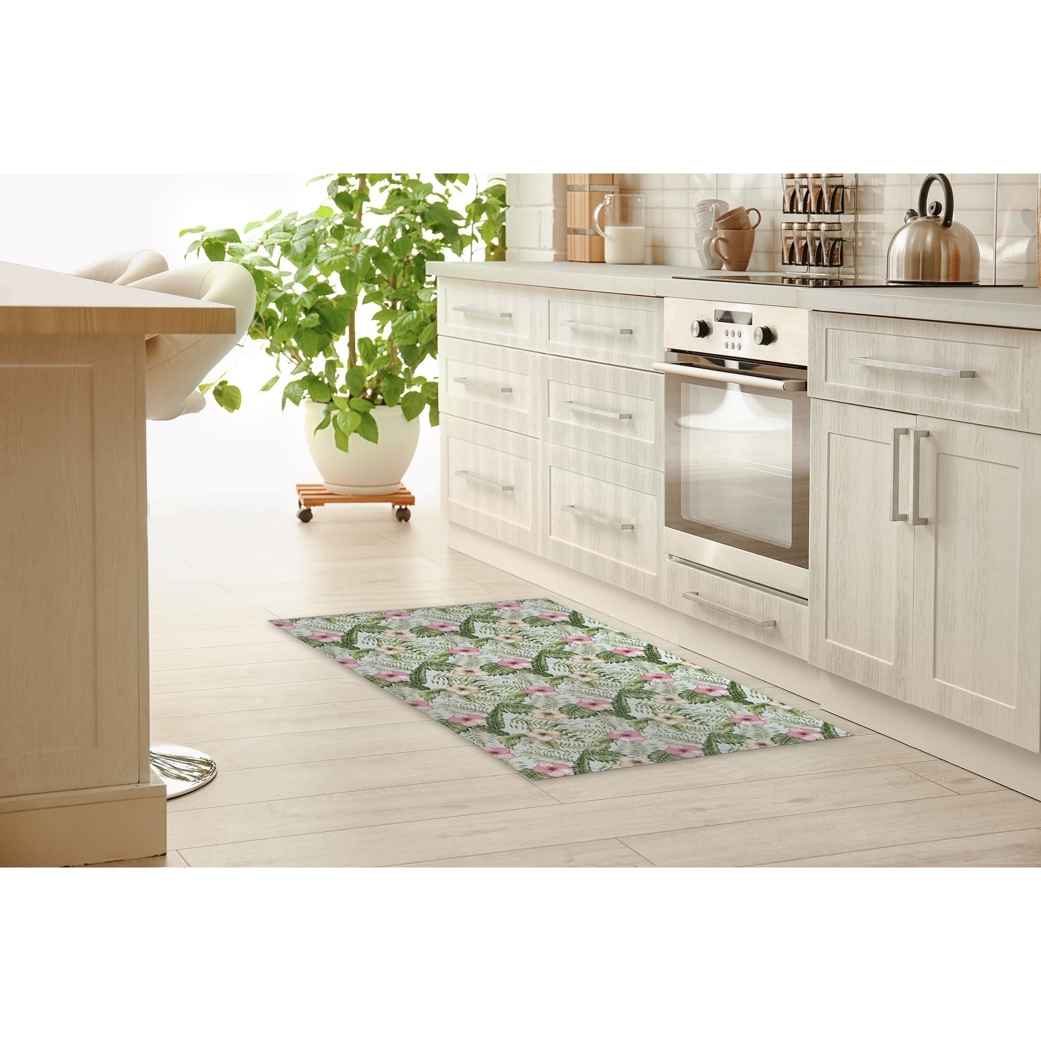 Black Green Leaf Kitchen Rugs and Mats Cushioned Anti Fatigue Mats