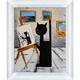 ArtistBe Black Cat is Painting with Moderne Blanc Frame Canvas Wall Art ...