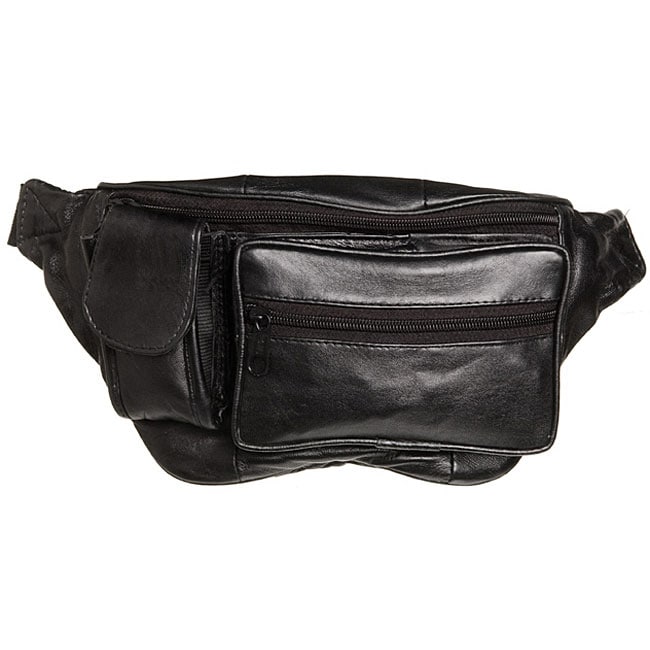 Kozmic Front Zippered Black Leather Fanny Pack   11229085  