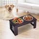 PawHut Double Bowl Wooden Stand Pet Feeder Elevated Base Cat Puppy Twin ...