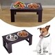 PawHut Double Bowl Wooden Stand Pet Feeder Elevated Base Cat Puppy Twin ...