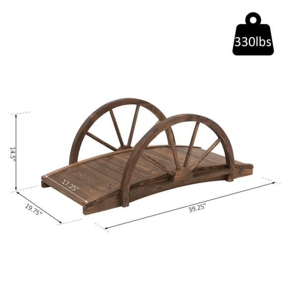 Outsunny 3.3ft Wooden Garden Bridge Arc Stained Finish Walkway with Half Wheeled Railings, Stained Wood