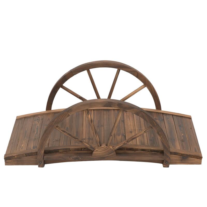 Outsunny 3.3ft Wooden Garden Bridge Arc Stained Finish Walkway with Half Wheeled Railings, Stained Wood