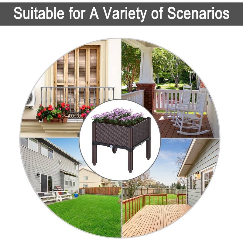Outsunny Rattan Raised Garden Bed Outdoor Planter Box with Self-Watering Design, Compact Size, Lightweight Materials