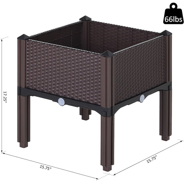 Outsunny Rattan Raised Garden Bed Outdoor Planter Box with Self-Watering Design, Compact Size, Lightweight Materials